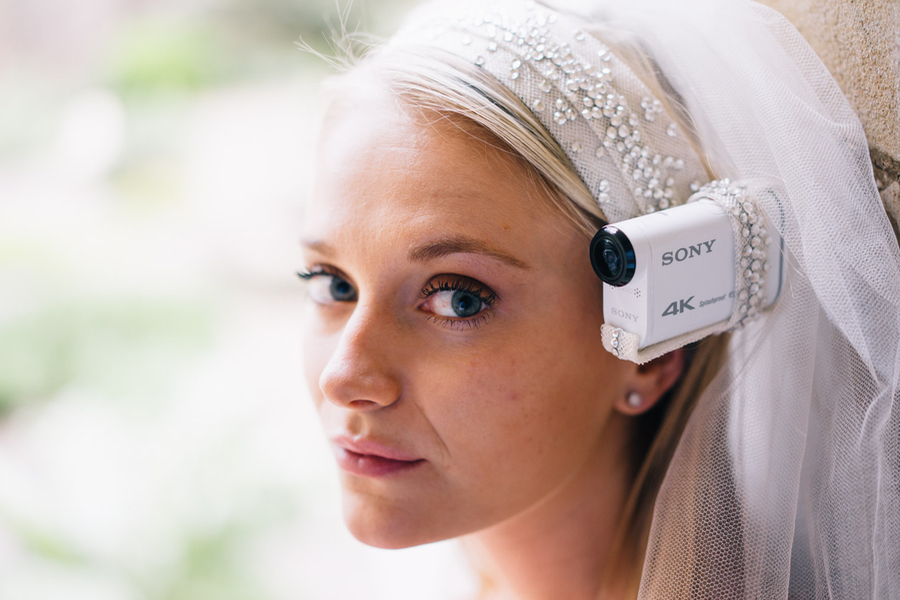 A model poses wearing one of two Sony 4K ActionCam bridal veils. Brideís Eye View: 21st century bridal headwear from milliner Rosie Olivia featuring the Sony 4K ActionCam X1000V. Brides can now view their weddings from their point of view in the best resolution possible. For further information please contact Lisa Fox at Hope & Glory PR at isa.fox@hopeandglorypr.com PR Handout - editorial usage only. Photographer's details not to be removed from metadata. Copyright: © Mikael Buck / Sony 07828 201 042 / mikaelbuck@gmail.com